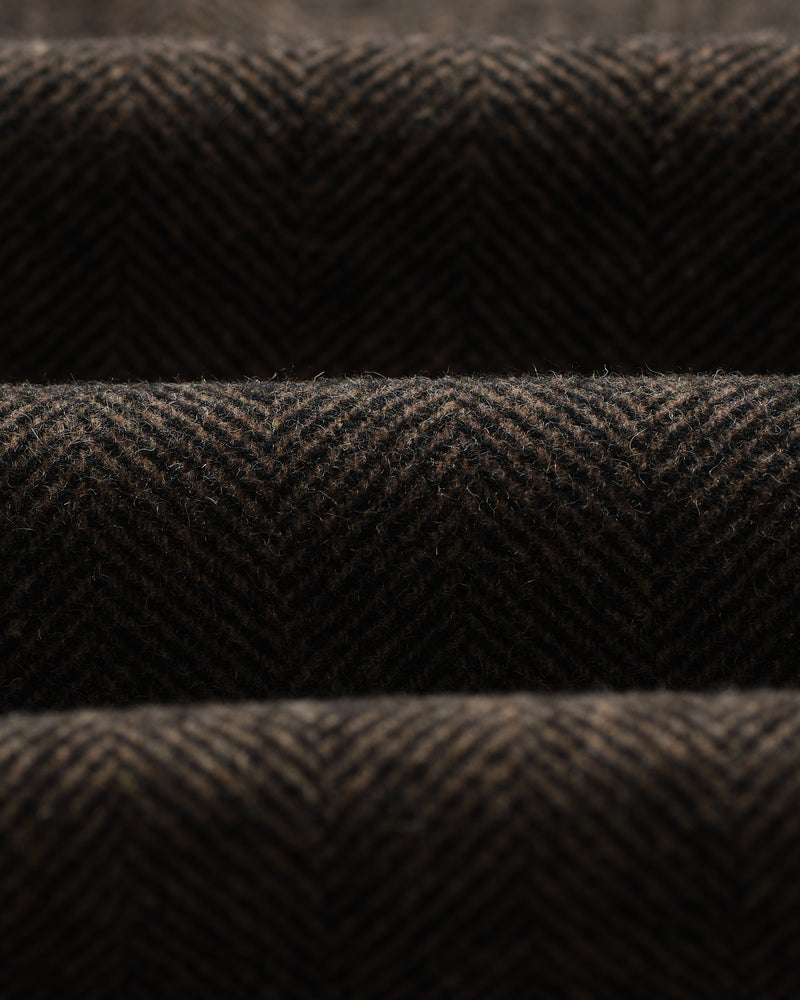 wax london men's Magnus - Brown Herringbone Double-Breasted Wool Overcoat