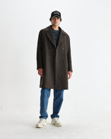wax london men's Magnus - Brown Herringbone Double-Breasted Wool Overcoat