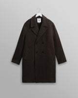 wax london men's Magnus - Brown Herringbone Double-Breasted Wool Overcoat