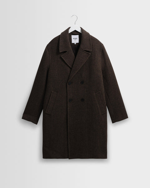 Magnus - Brown Herringbone Double-Breasted Wool Overcoat