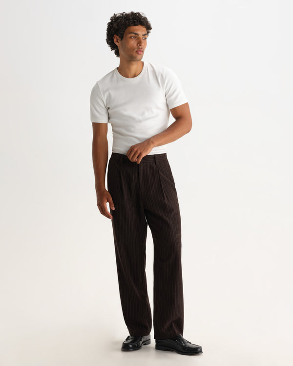 wax london men's Malham - Brown Italian Flannel Stripe Trouser