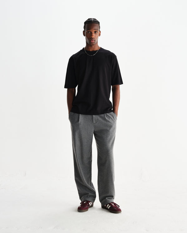wax london men's Malham - Charcoal Grey Pinstripe Wool Trousers