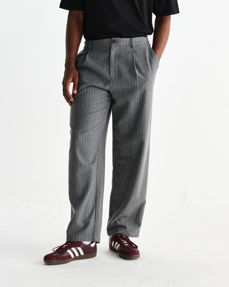 wax london men's Malham - Charcoal Grey Pinstripe Wool Trousers