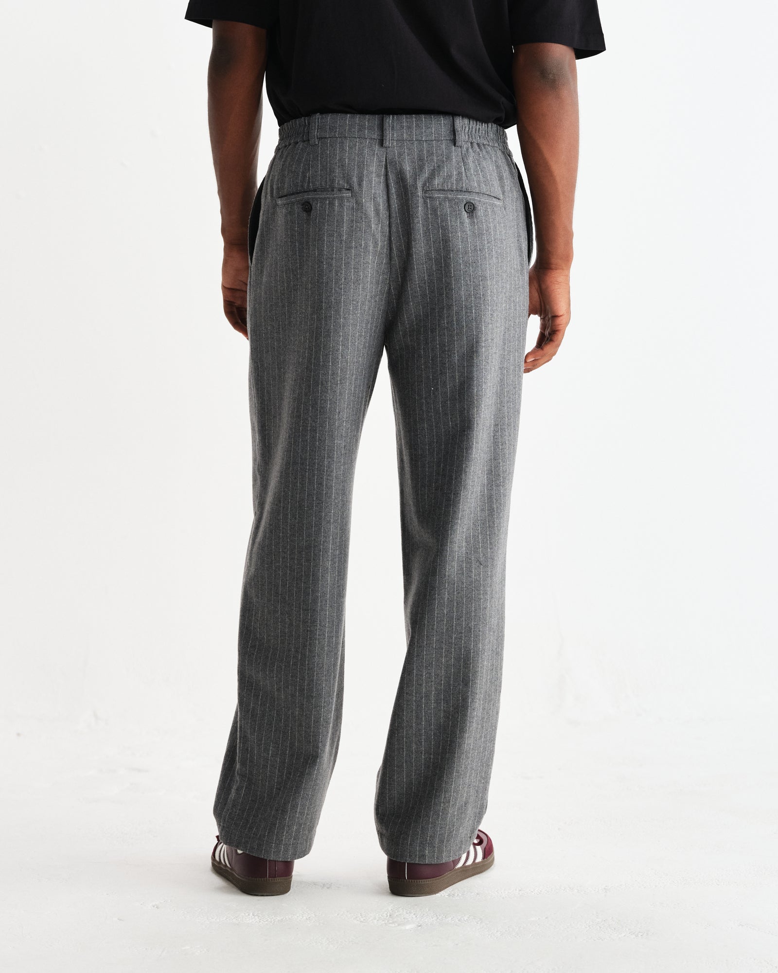 Men's Charcoal Grey Pinstripe Wool Trousers | Wax London