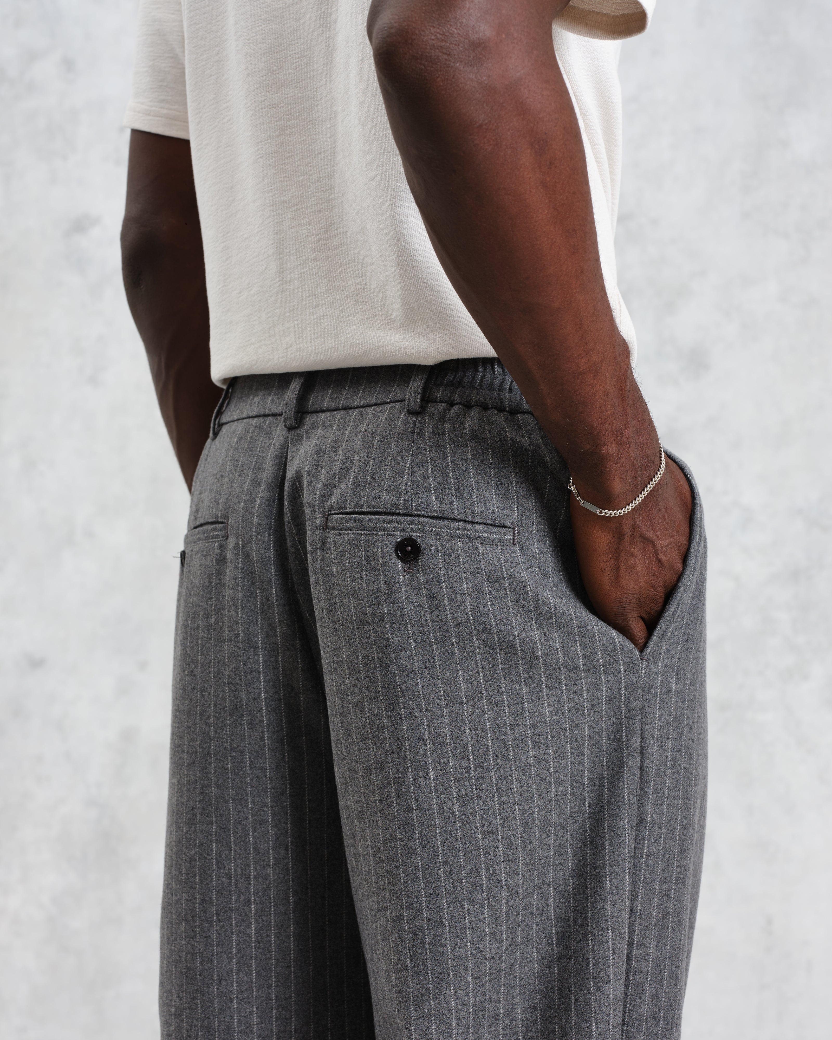Men's Charcoal Grey Pinstripe Wool Trousers & Wax London — free download