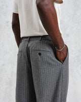 wax london Malham - Charcoal Grey Pinstripe Wool Trousers