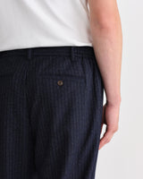 wax london men's Malham - Dark Navy Wool Blend Stripe Trouser