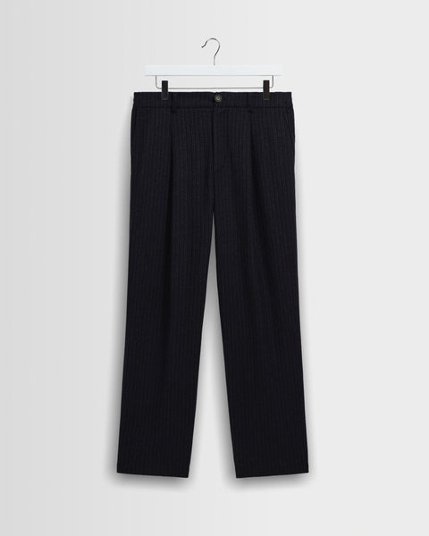 Malham - Dark Navy Wool Blend Stripe Trouser
