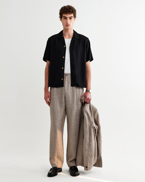 wax london men's Malham - Natural And Brown Stripe Linen Wide Fit Trousers