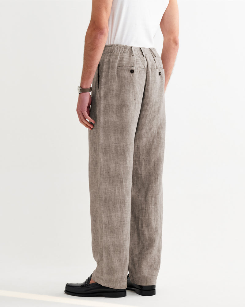 Men's Natural And Brown Striped Linen Wide Fit Trousers | Wax London