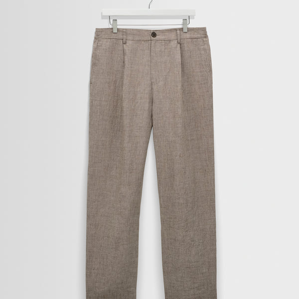 Men's Natural And Brown Striped Linen Wide Fit Trousers | Wax London