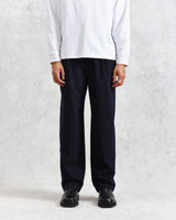 wax london Malham - Navy Pinstripe Wool Trousers