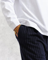 wax london Malham - Navy Pinstripe Wool Trousers