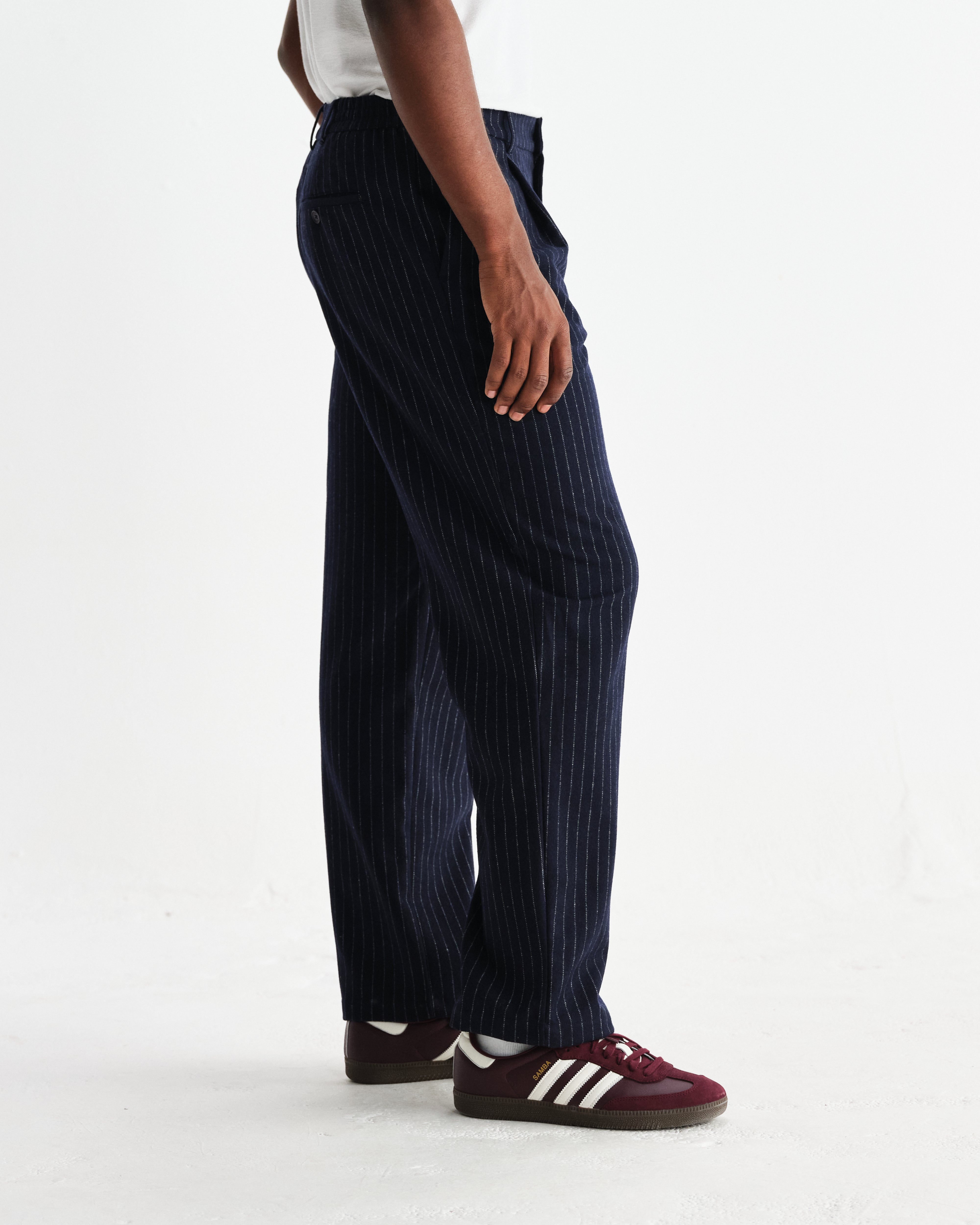 WOOL FLANNEL PANTS IN NAVY PINSTRIPE main image 1