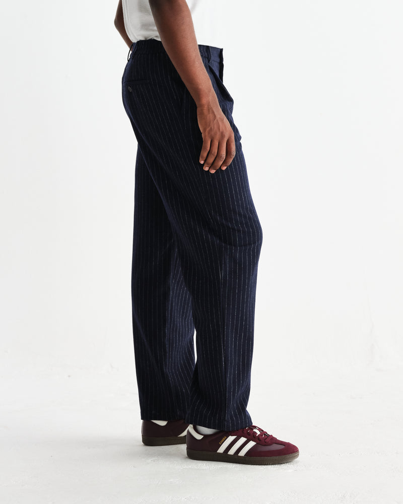 wax london men's Malham - Navy Pinstripe Wool Trousers