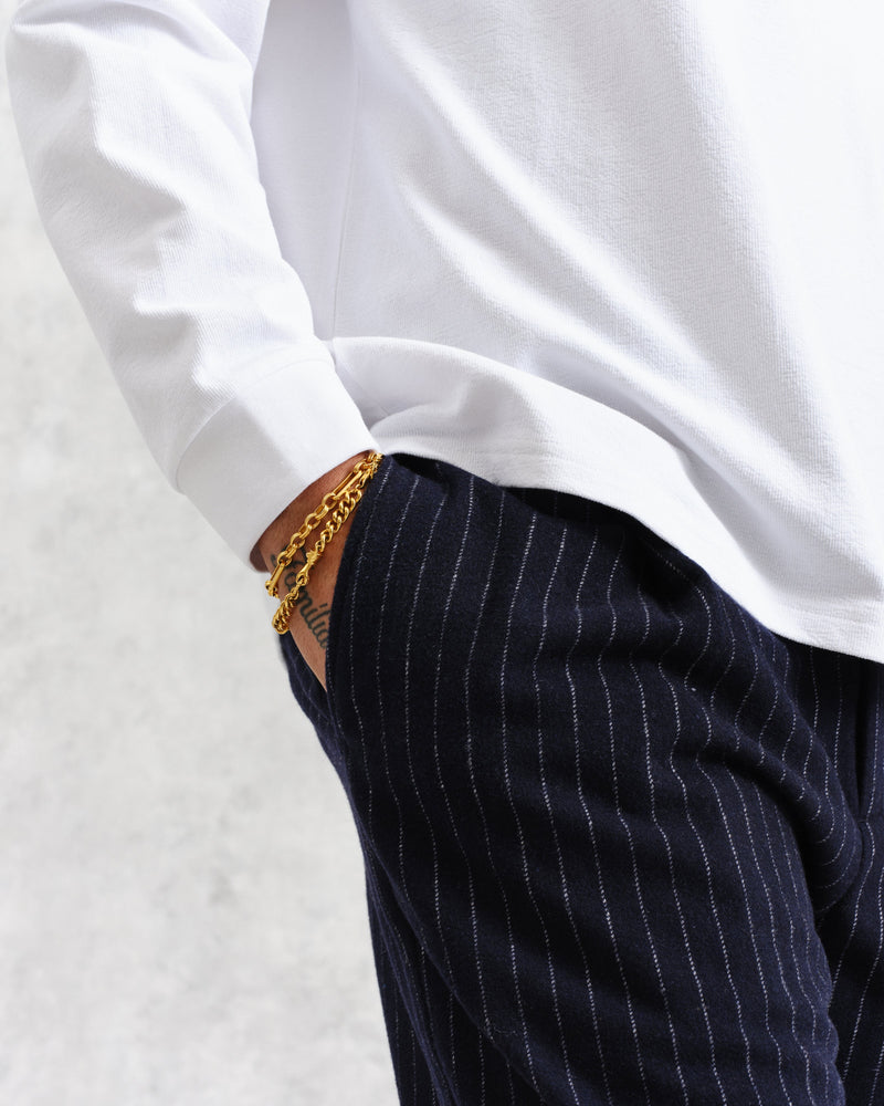 wax london Malham - Navy Pinstripe Wool Trousers