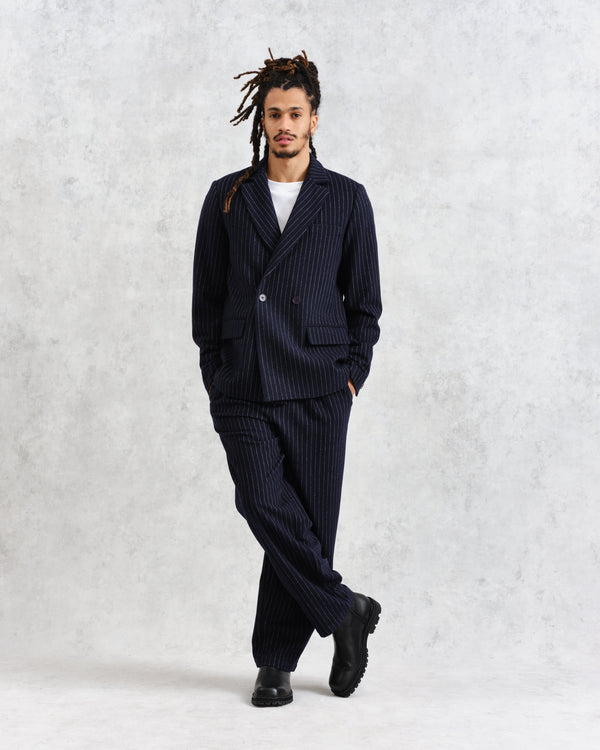 wax london Malham - Navy Pinstripe Wool Trousers