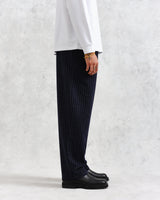 wax london Malham - Navy Pinstripe Wool Trousers