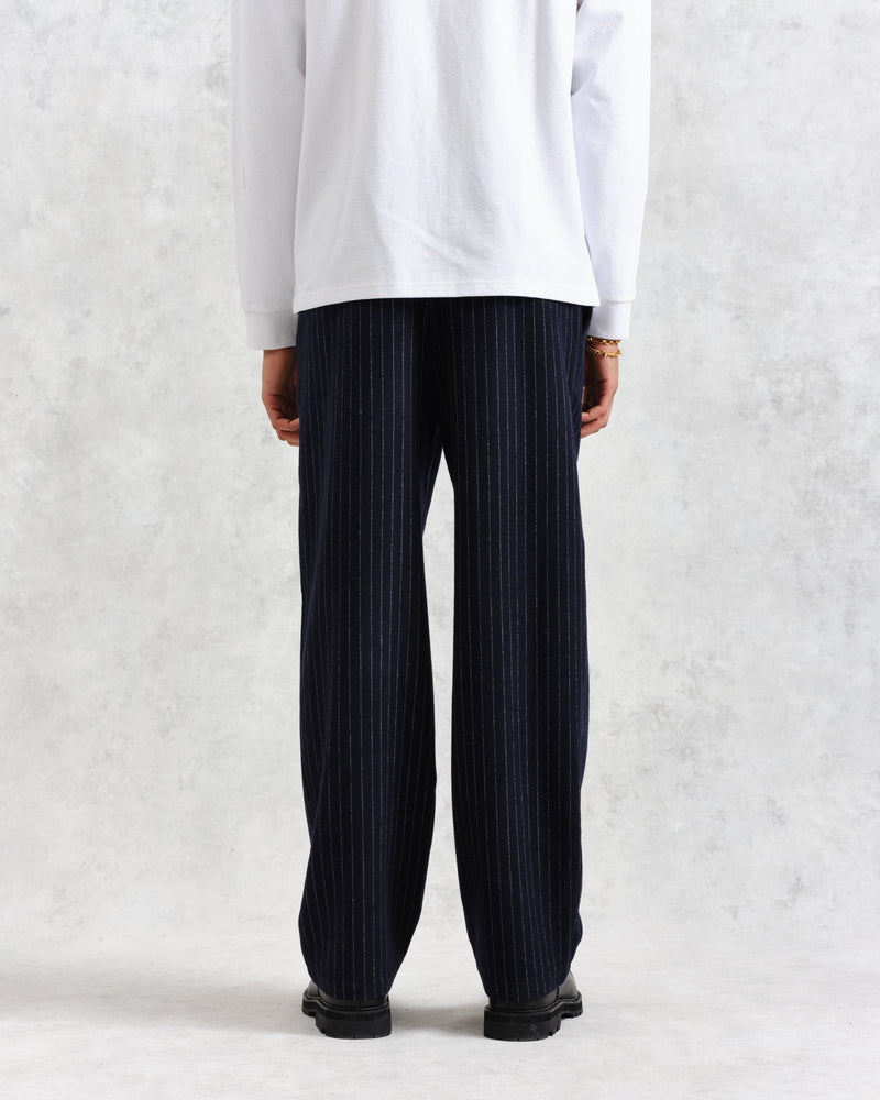 wax london Malham - Navy Pinstripe Wool Trousers