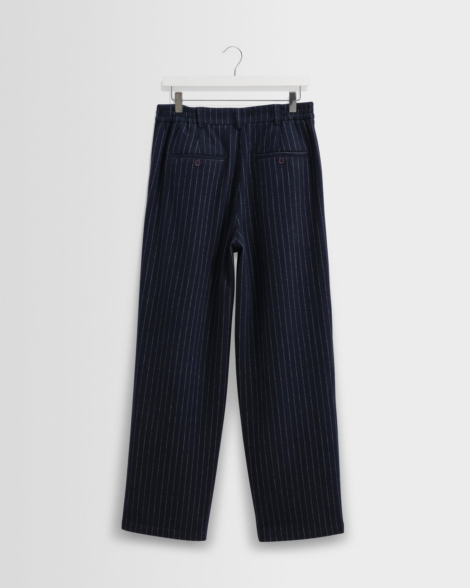 Men's Navy Pinstripe Wool Trousers | Wax London
