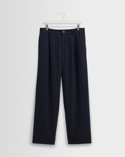 Malham - Navy Pinstripe Wool Trousers