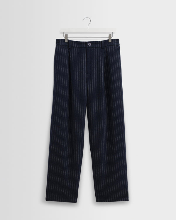wax london men's Malham - Navy Pinstripe Wool Trousers