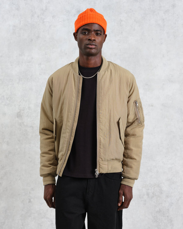 wax london Malvern - Washed Khaki Nylon Bomber Jacket