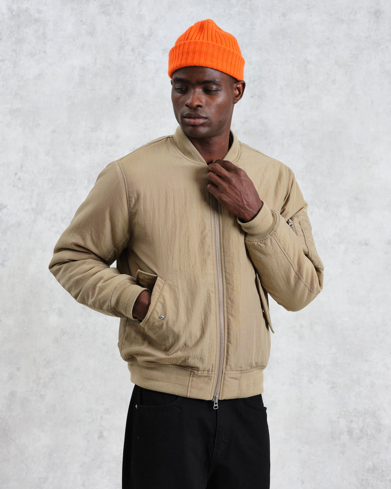 wax london Malvern - Washed Khaki Nylon Bomber Jacket