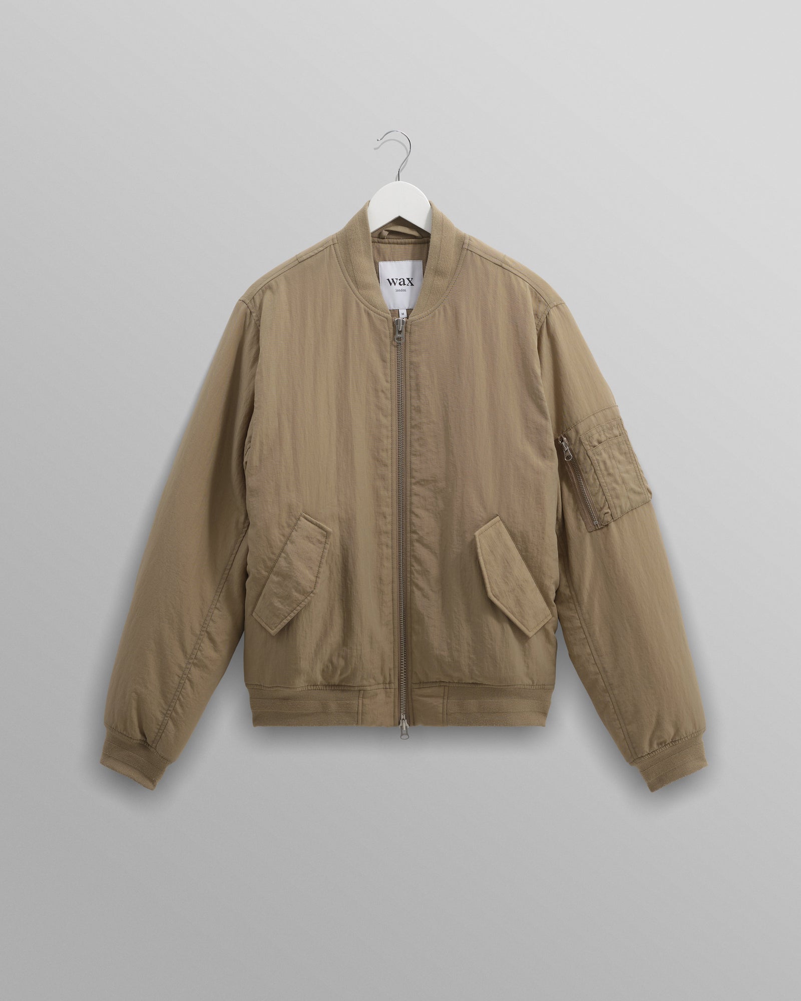 Men's Washed Khaki Nylon Bomber Jacket Wax London