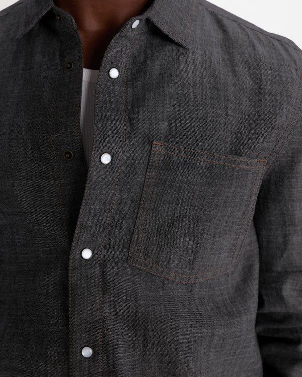 wax london men's Manilla - Washed Indigo Chambray Shirt