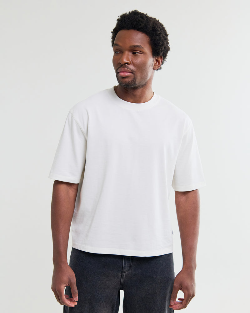 Men's Off White Compact Cotton Cropped T-Shirt | Wax London