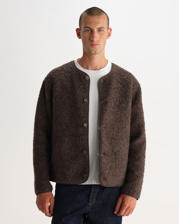 wax london men's MARTY JACKET BOBBLE WOOL DUSTY BROWN