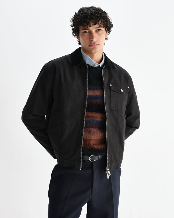 wax london men's Mason - Black Canvas Work Jacket