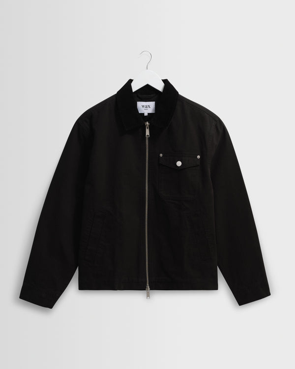 wax london men's Mason - Black Peached Canvas Work Jacket