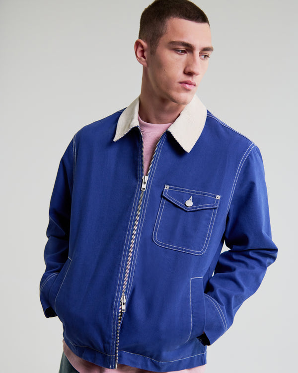 wax london men's Mason - Blue Canvas Work Jacket