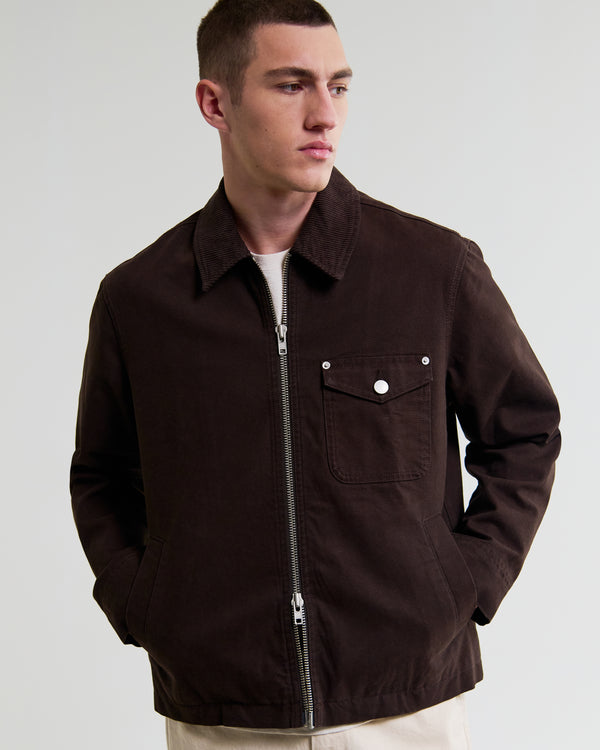 wax london men's Mason - Dark Brown Canvas Work Jacket