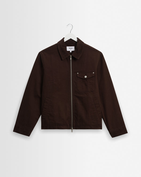 wax london men's Mason - Dark Brown Canvas Work Jacket