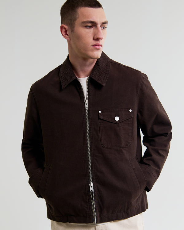 wax london men's Mason - Dark Brown Peached Canvas Work Jacket