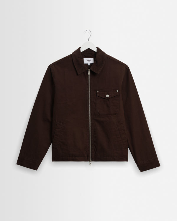 wax london men's Mason - Dark Brown Peached Canvas Work Jacket
