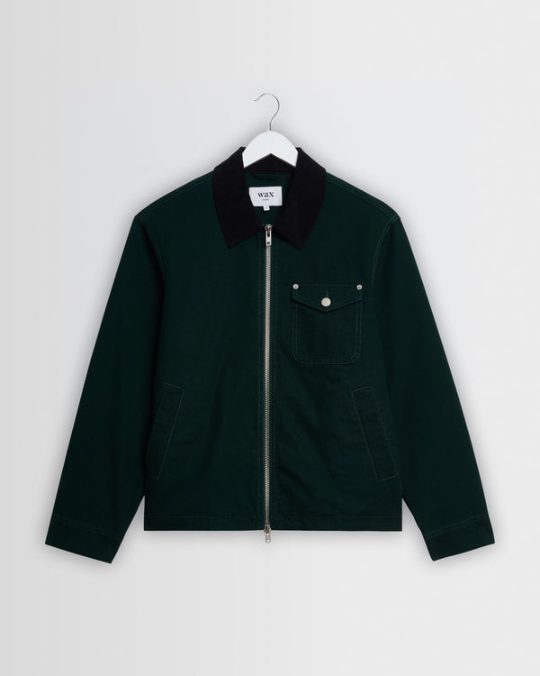 wax london men's Mason - Dark Green Peached Canvas Work Jacket