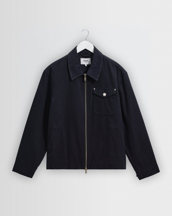 wax london men's Mason - Navy Peached Canvas Work Jacket