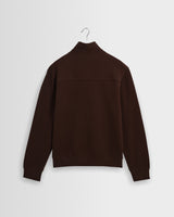 wax london men's Maverick - Brown Half Zip Rib Jersey Sweatshirt