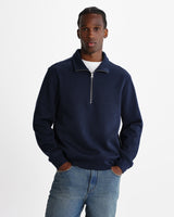 wax london men's Maverick - Dark Navy Half Zip Rib Jersey Sweatshirt