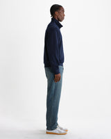 wax london men's Maverick - Dark Navy Half Zip Rib Jersey Sweatshirt