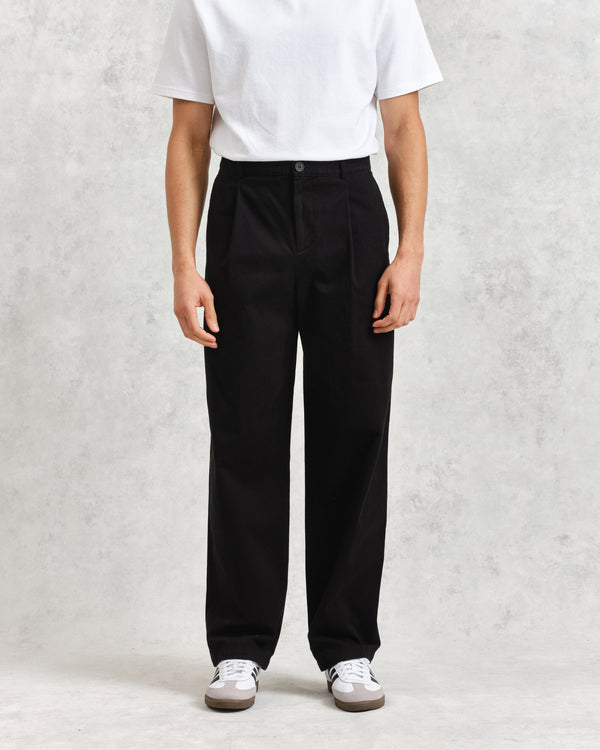 wax london Milo Trousers Black Cotton Twill