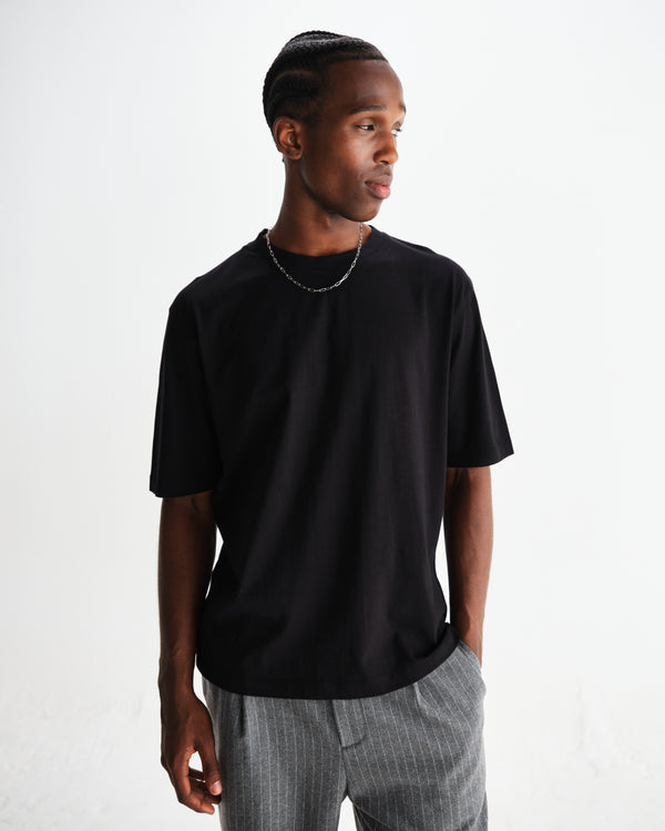 wax london men's Milton - Black Organic Compact Cotton T-Shirt