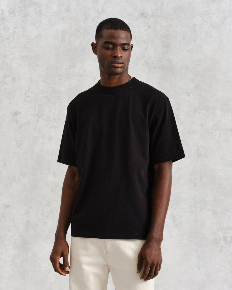 wax london Milton - Black Organic Compact Cotton T-Shirt