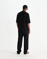 wax london men's Milton - Black Organic Waffle Cotton T-Shirt