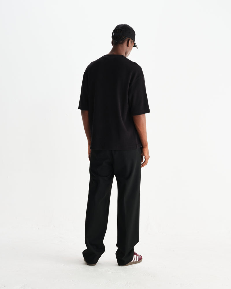 wax london men's Milton - Black Organic Waffle Cotton T-Shirt