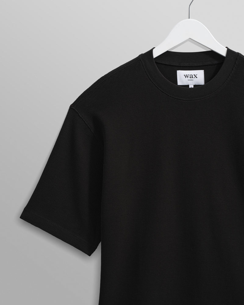 wax london men's Milton - Black Organic Waffle Cotton T-Shirt